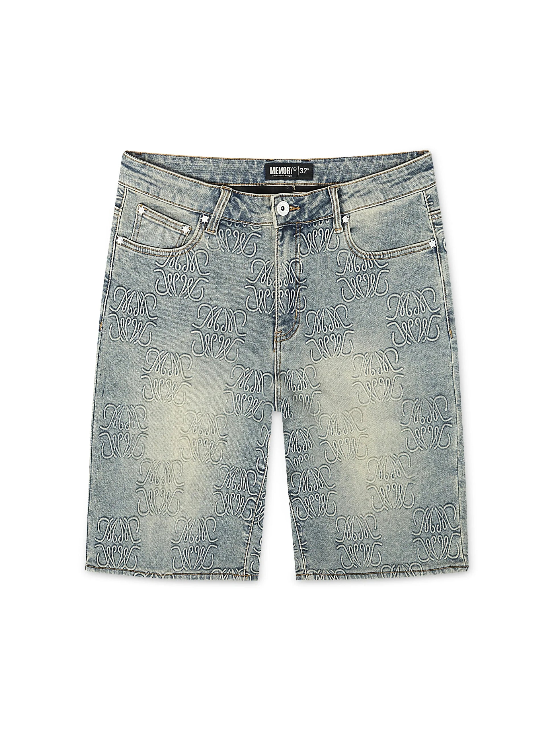 Memory Lane Monogram Denim Short - Blue Rinse Denim Exchange