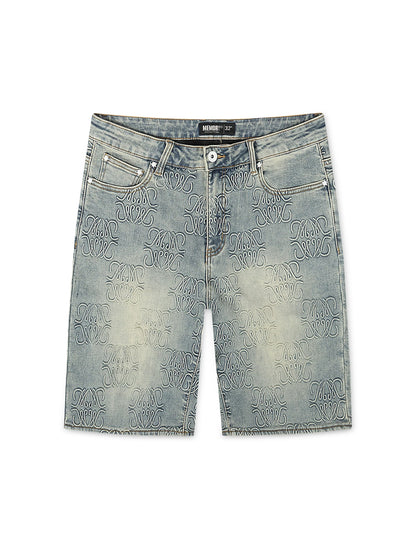 Memory Lane Monogram Denim Short - Blue Rinse Denim Exchange