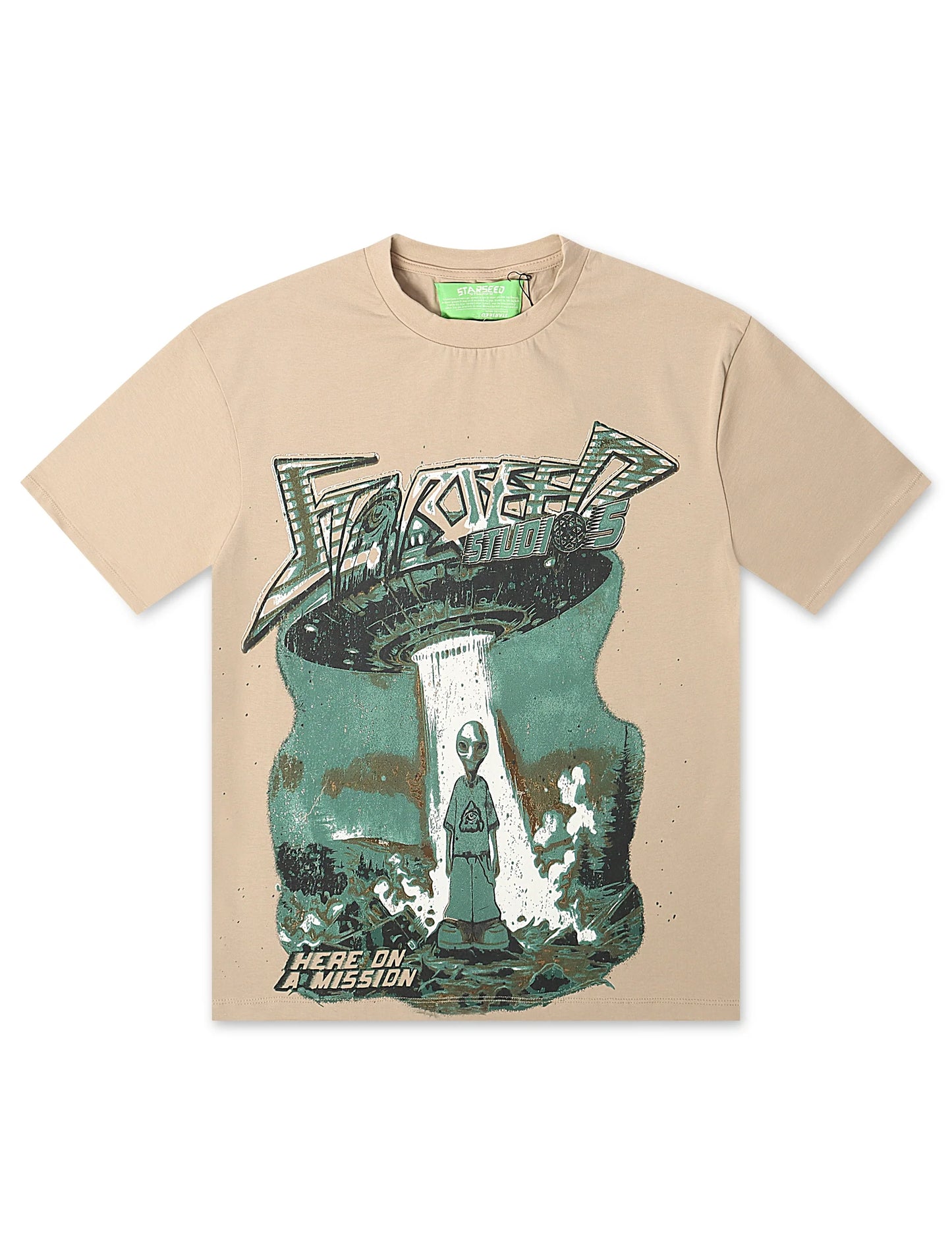 Starseed Here On A Mission Tee - Beige Denim Exchange