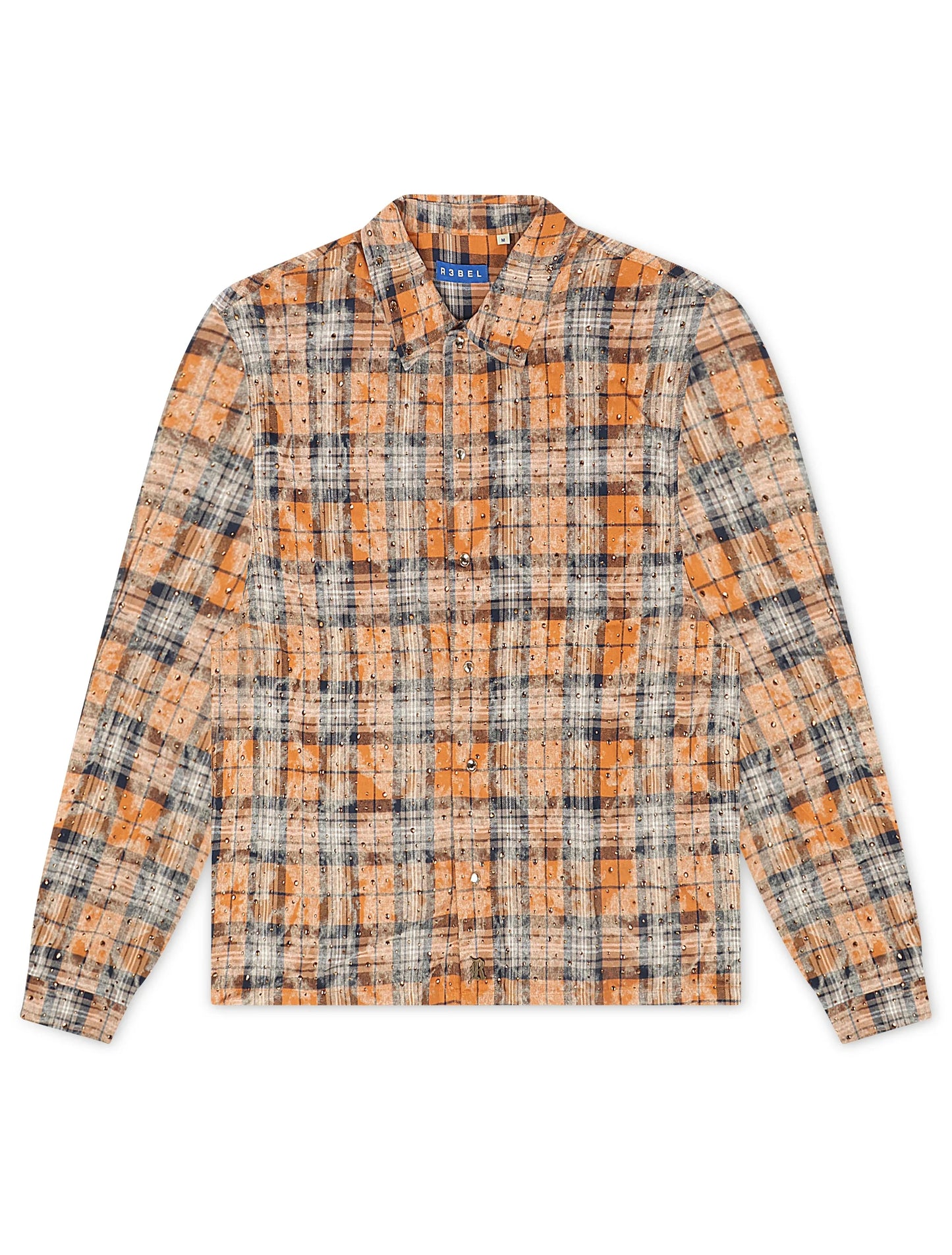 Rebel Denim Rhinestone Flannel - Orange Denim Exchange