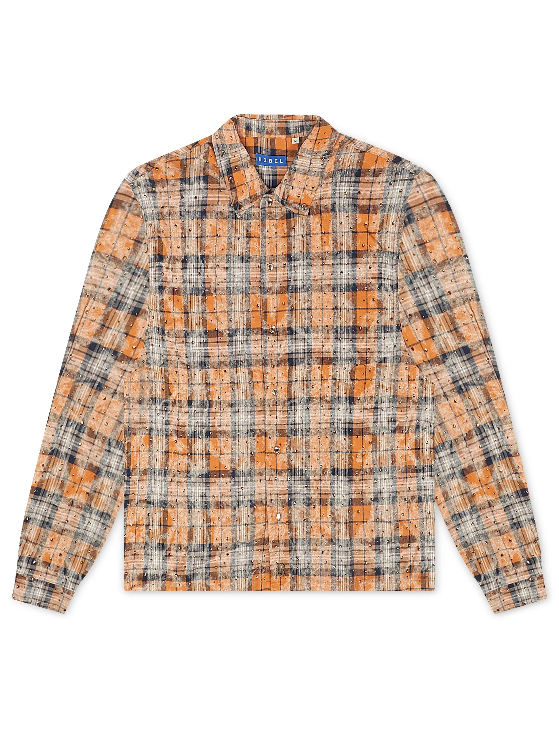Rebel Denim Rhinestone Flannel - Orange Denim Exchange