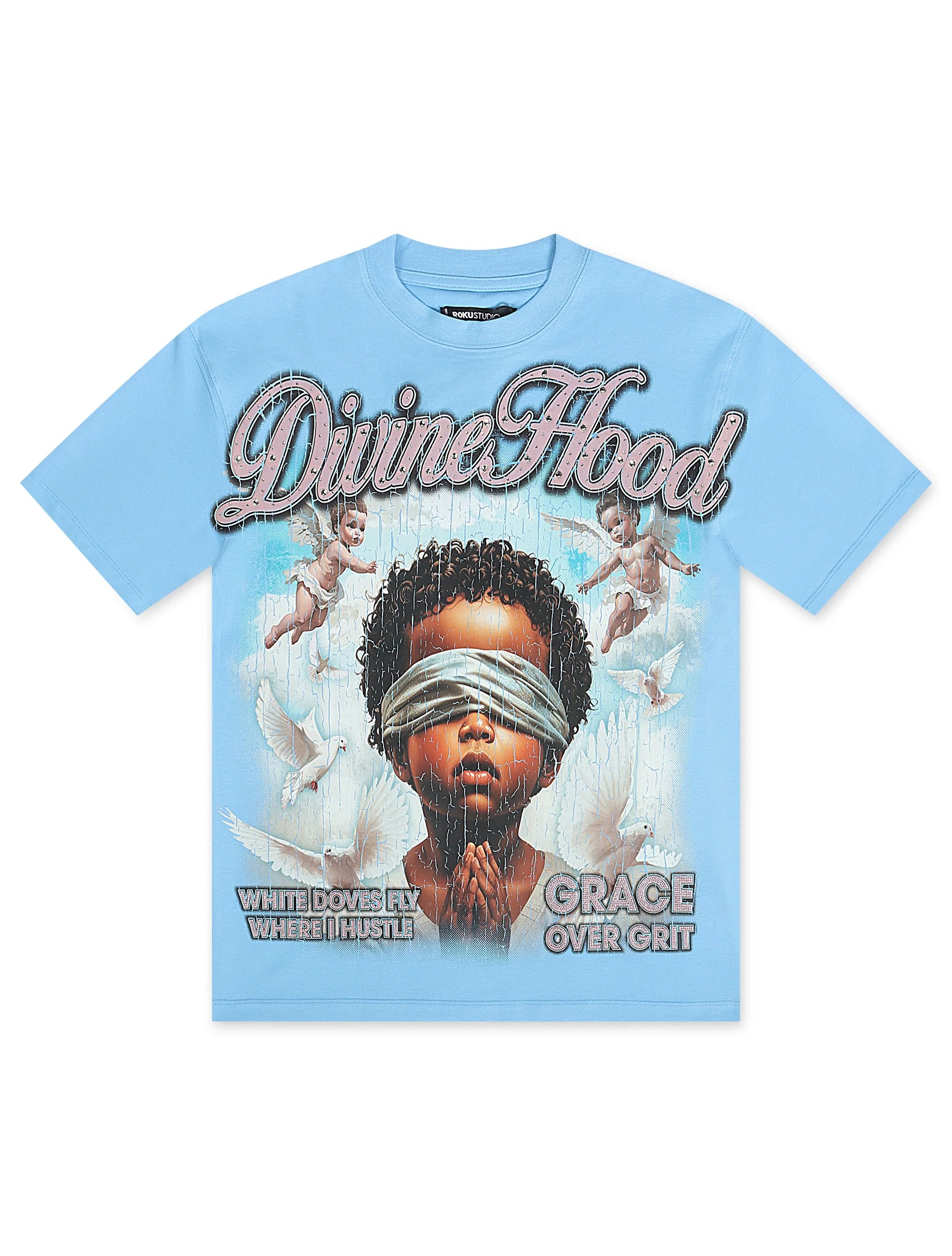 Roku Studio Divine Hood Boxy Tee - University Blue Denim Exchange