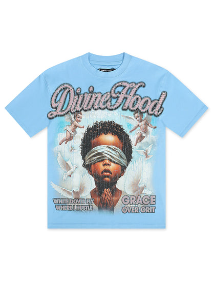 Roku Studio Divine Hood Boxy Tee - University Blue Denim Exchange