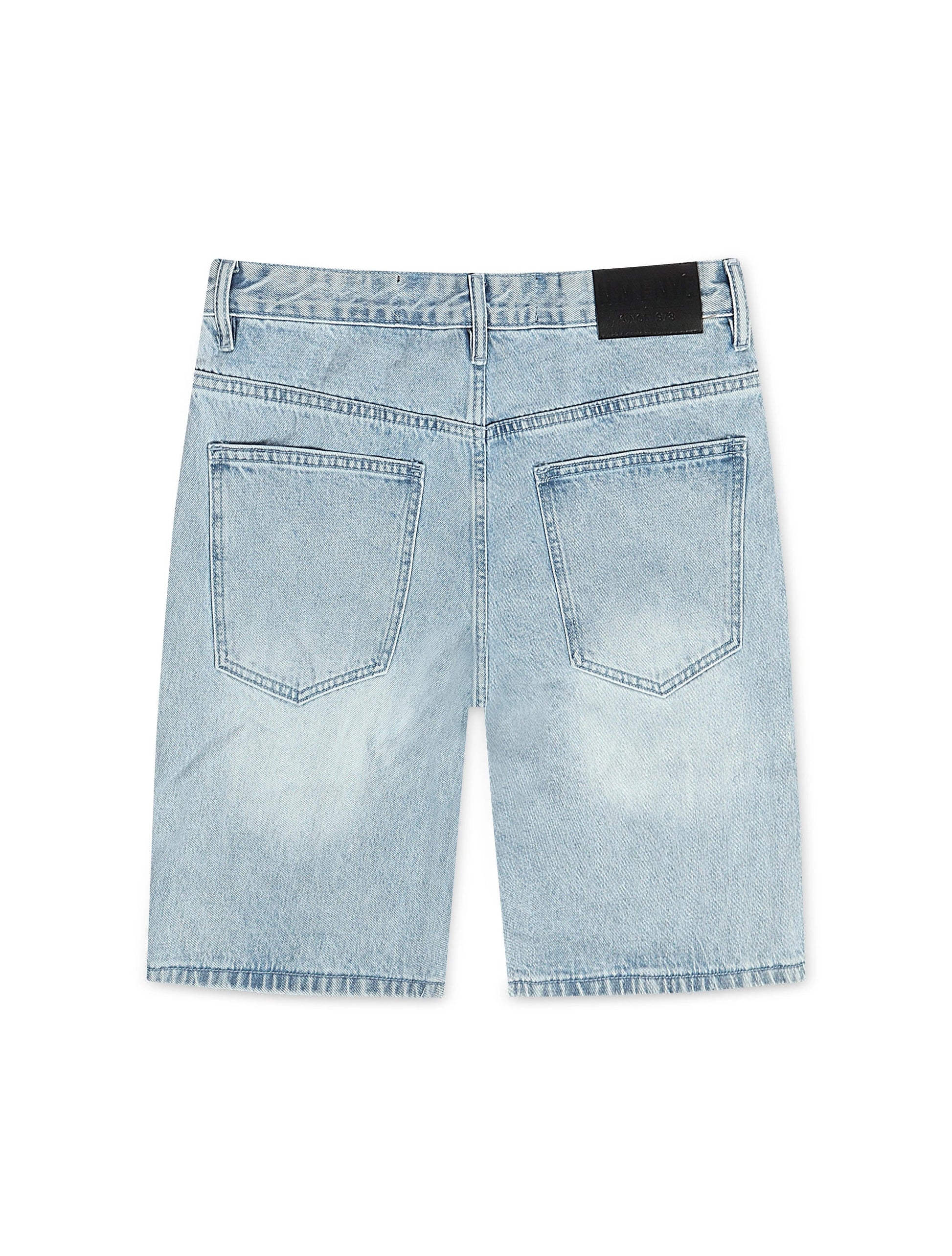 N.M.E NYC Highway 78 Stud Denim Shorts - Blue Wash Denim Exchange