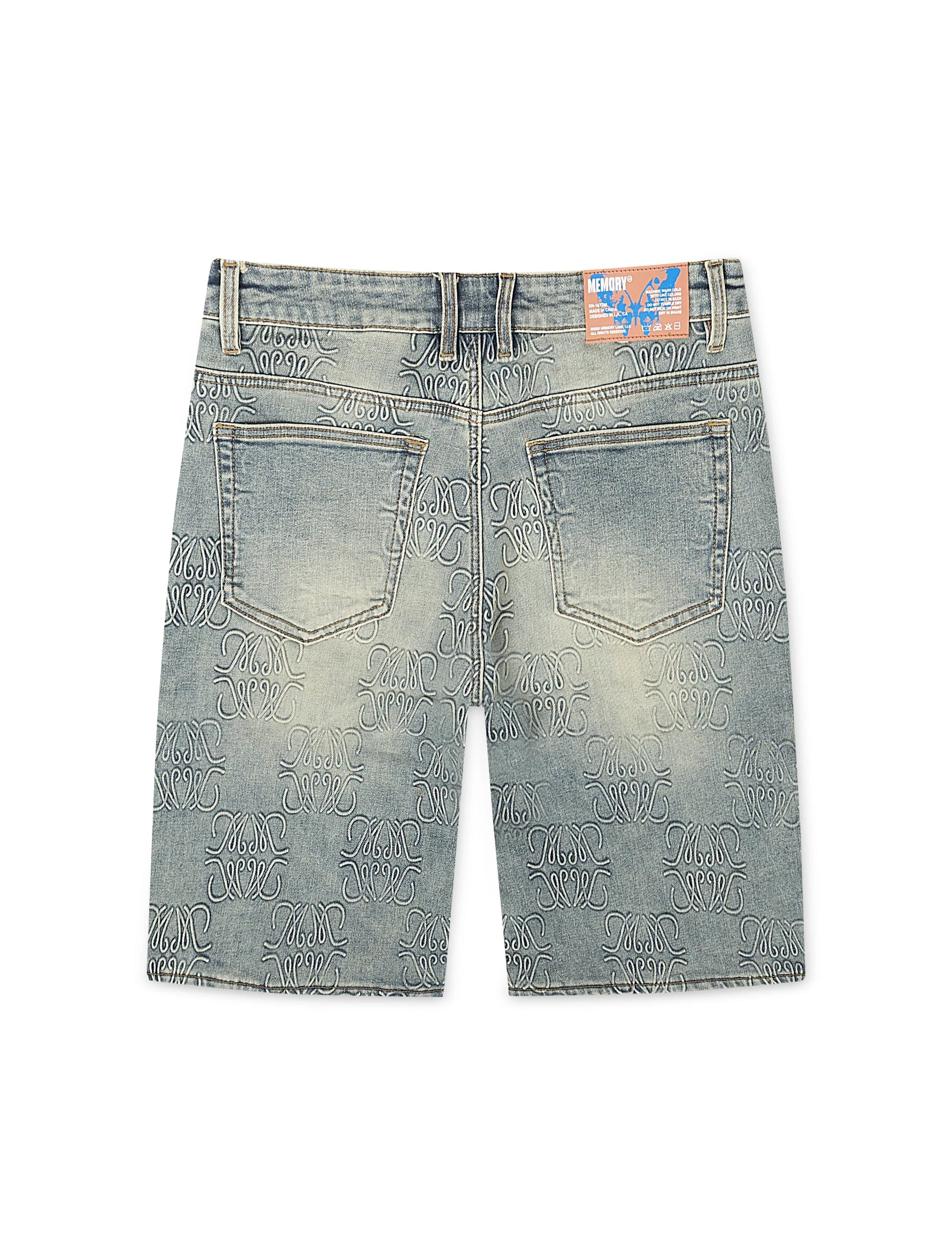 Memory Lane Monogram Denim Short - Blue Rinse Denim Exchange