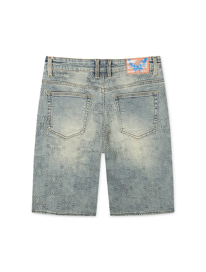 Memory Lane Monogram Denim Short - Blue Rinse Denim Exchange