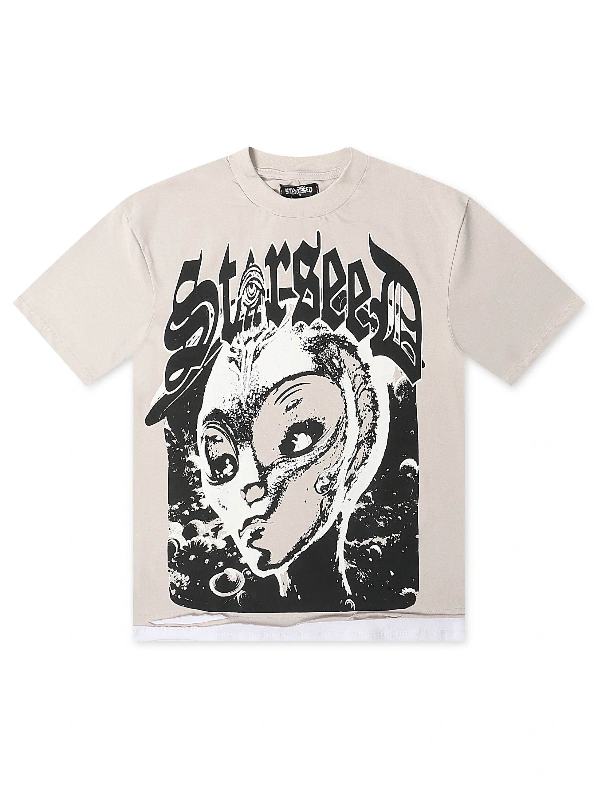 Starseed Big Head Alien Oversized Tee - Grey Denim Exchange