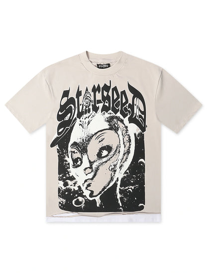 Starseed Big Head Alien Oversized Tee - Grey Denim Exchange