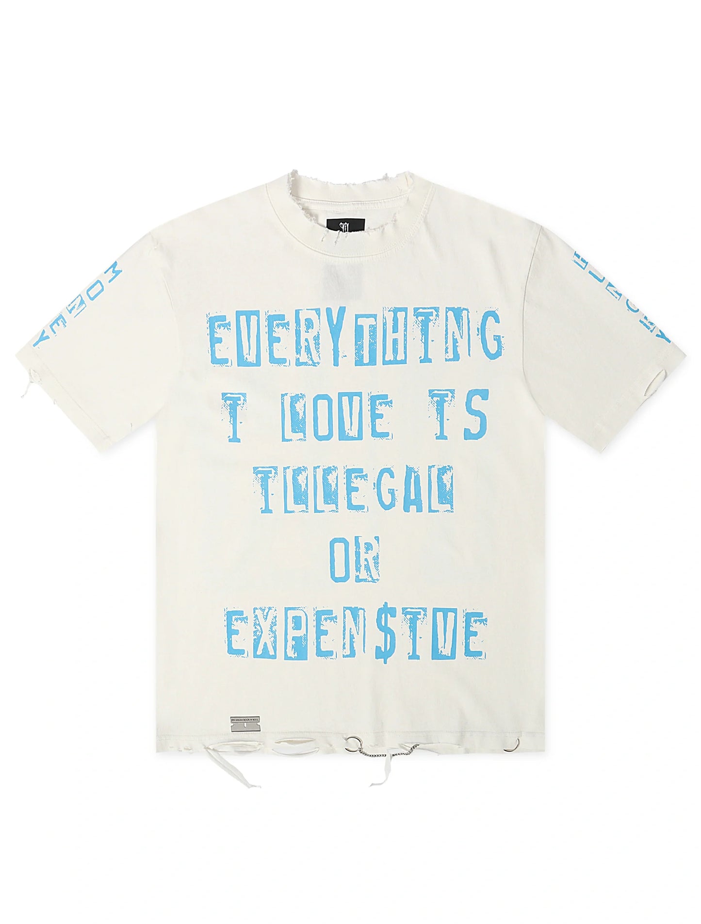 November Reign Everything I Love Hand Shredded Tee - White Denim Exchange