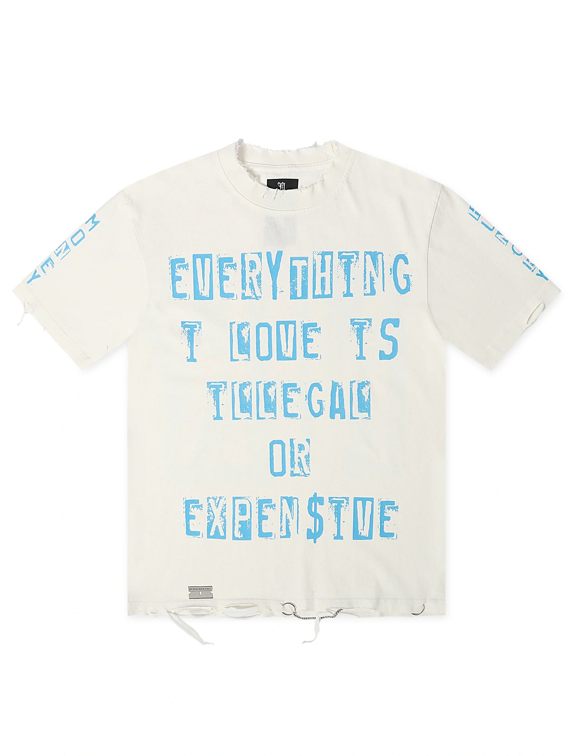 November Reign Everything I Love Hand Shredded Tee - White Denim Exchange