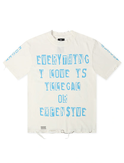 November Reign Everything I Love Hand Shredded Tee - White Denim Exchange