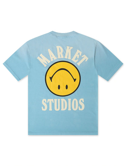 Market Studios Smiley Upside Down Tee - Retro Blue Denim Exchange