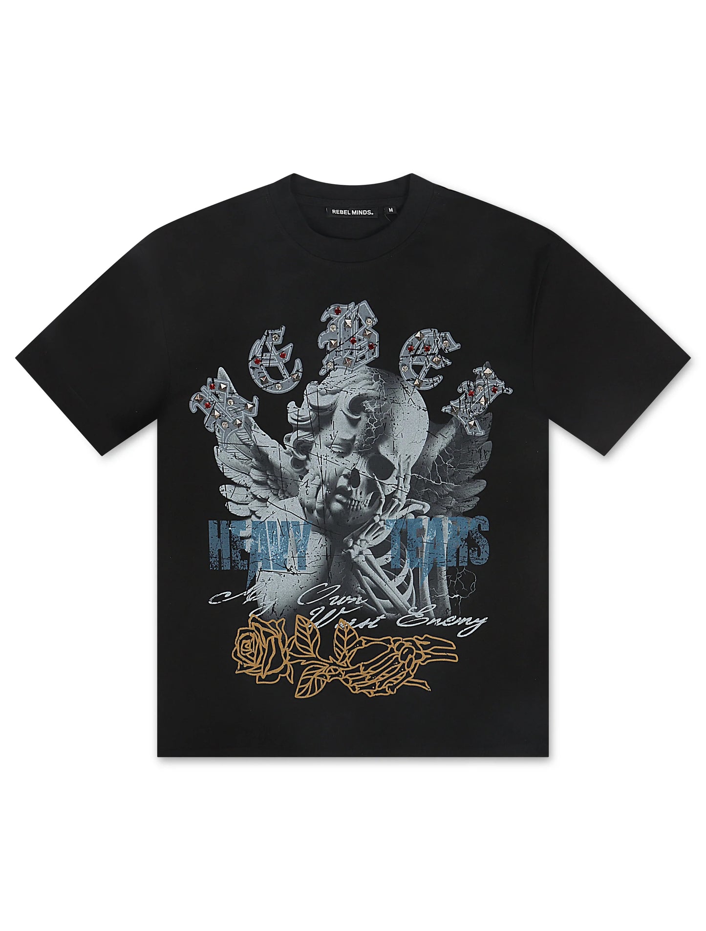 Rebel Minds Heavy Tears Rhinestone Tee - Black Denim Exchange