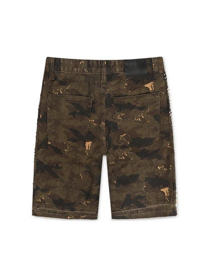 N.M.E NYC Enemy Army '97 Denim Shorts - Camo Wash Denim Exchange