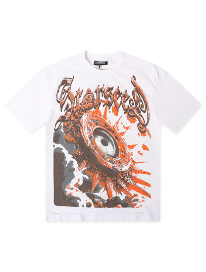 Starseed AI Angel Oversized Tee - White/Orange Denim Exchange