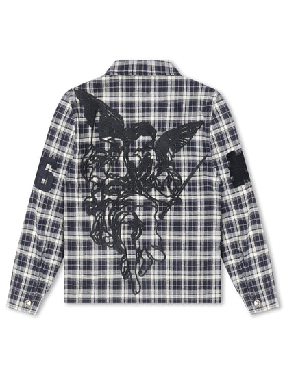 Revenge Valkyrie Embroidered Flannel - Navy Denim Exchange