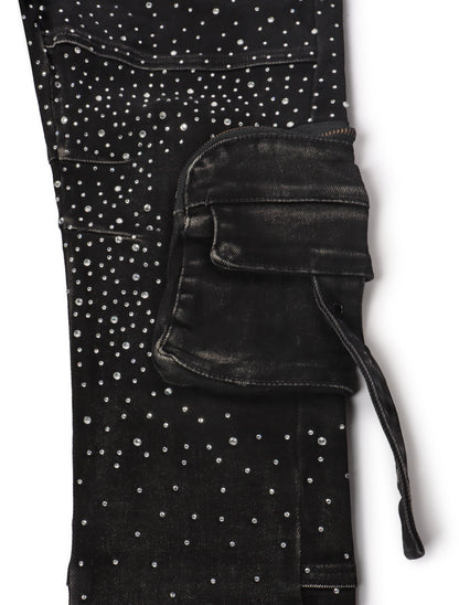 Vicious Denim All Over Rhinestone Jeans - Black Denim Exchange