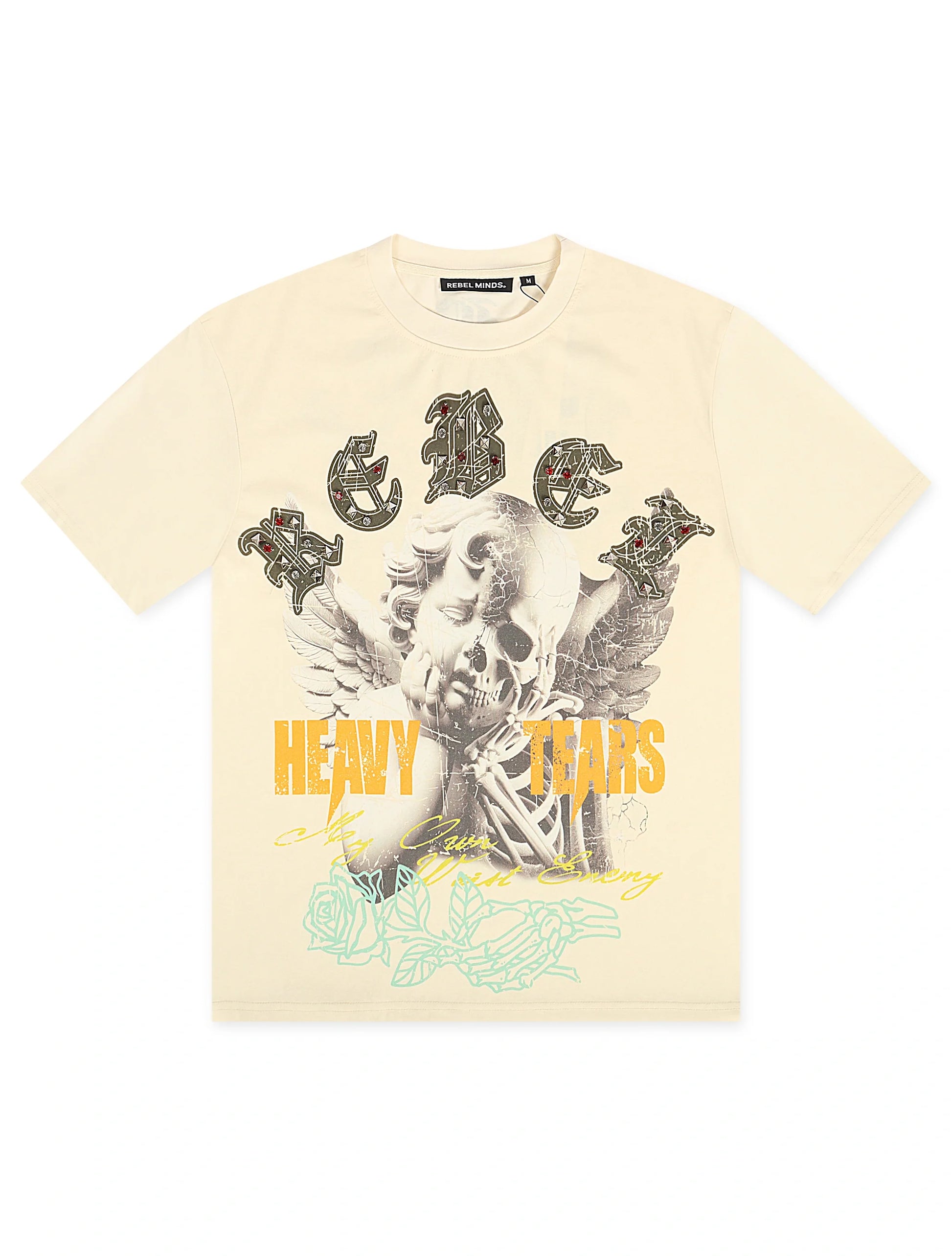 Rebel Minds Heavy Tears Rhinestone Tee - Cream Denim Exchange