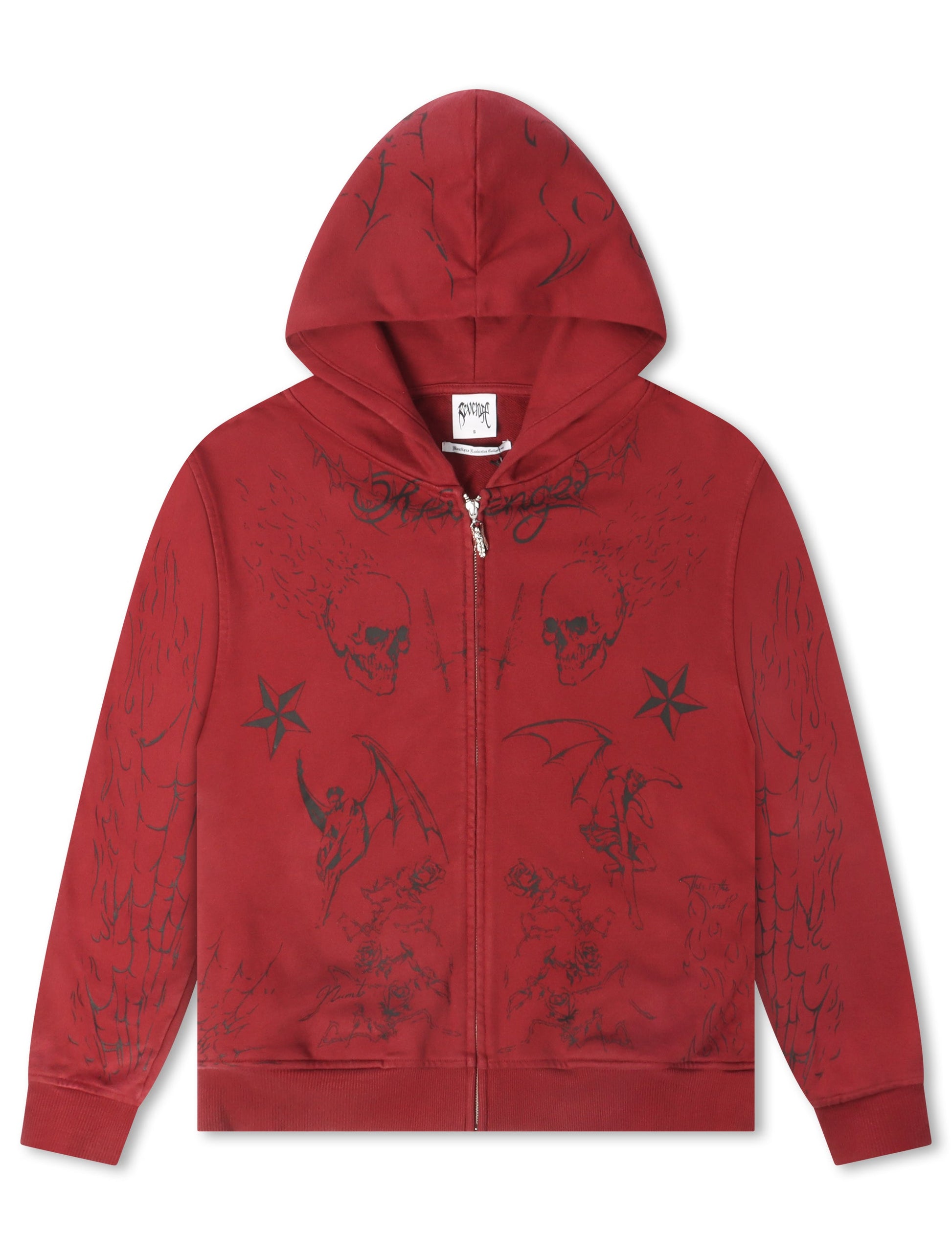 Revenge Tattoo Zip Jacket - Red/Black Denim Exchange