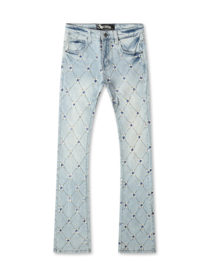 Vicious Denim Diamond Rhinestone Stacked Jeans - Light Blue Denim Exchange