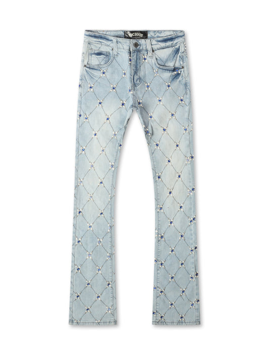 Vicious Denim Diamond Rhinestone Stacked Jeans - Light Blue Denim Exchange