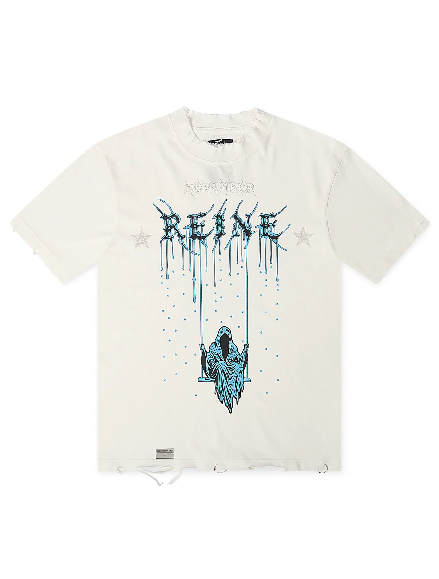 November Reign Storm Hand Shredded Tee - White Denim Exchange