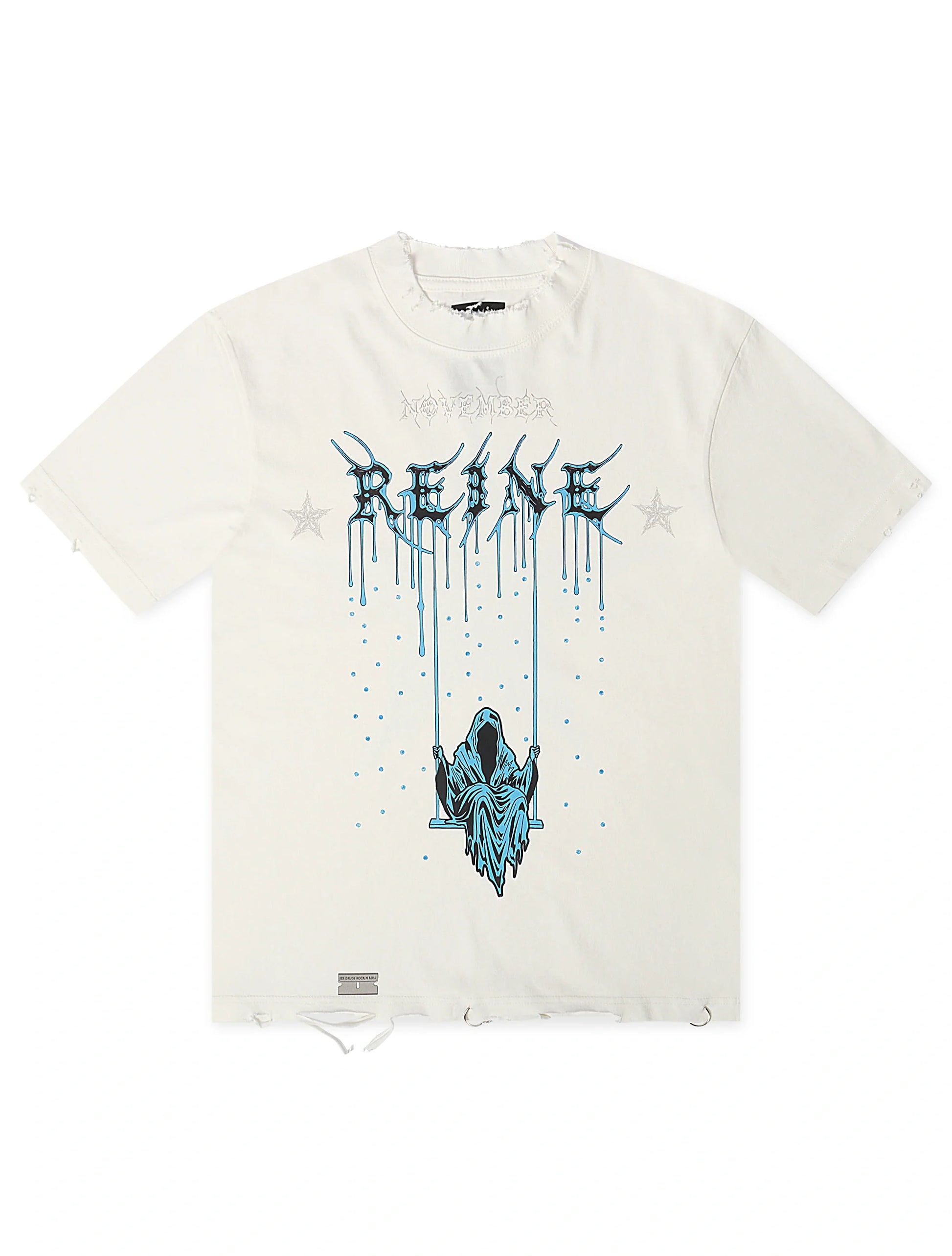 November Reign Storm Hand Shredded Tee - White Denim Exchange