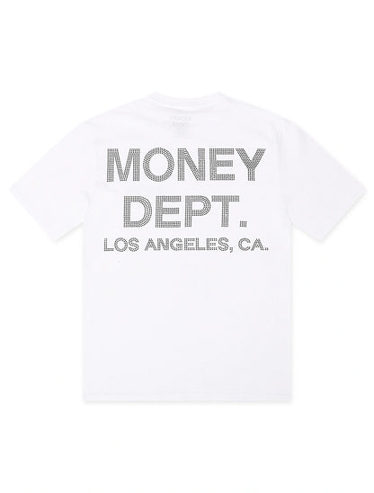 Money Dept. Rhinestone Tee - White/Black Denim Exchange