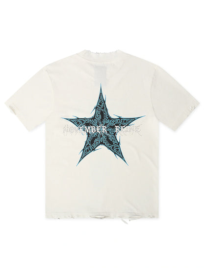 November Reign Storm Hand Shredded Tee - White Denim Exchange