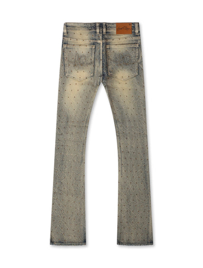 Frost Originals All Over Rhinestone Stacked Jean - Dirt Wash Denim Exchange