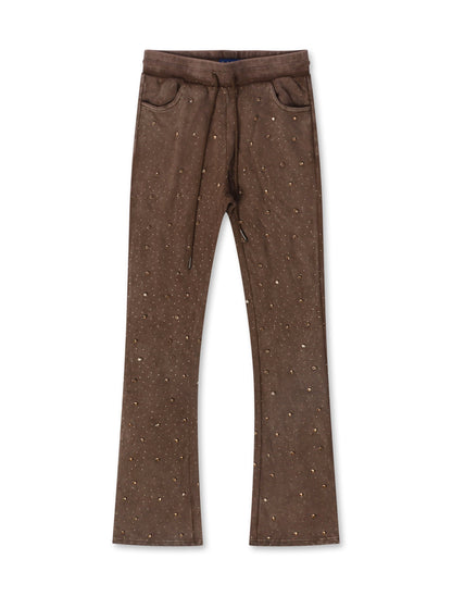 Rebel Denim Diamond Stacked Sweatpants - Brown Denim Exchange