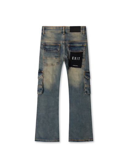 Exit Apparel Stacked Cargo Jeans - Blue Denim Exchange