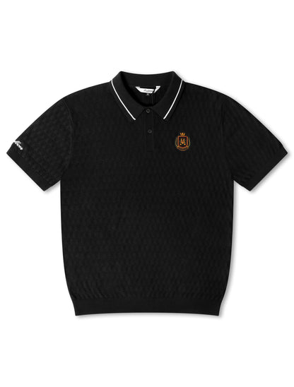 Malbon Crest Knit Polo - Black Denim Exchange