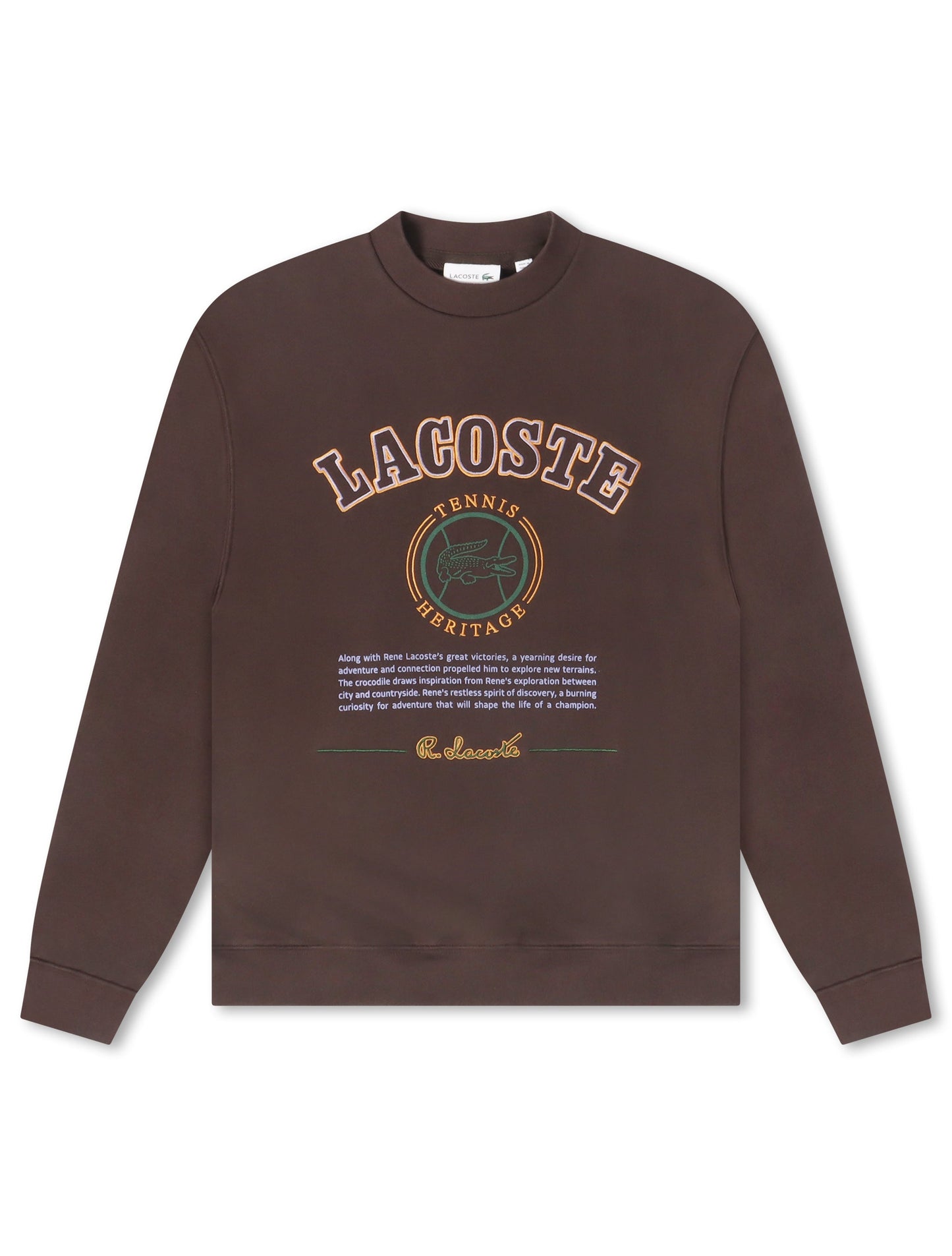 Lacoste Embroidered Shield Fleece Sweatshirt - Brown Denim Exchange