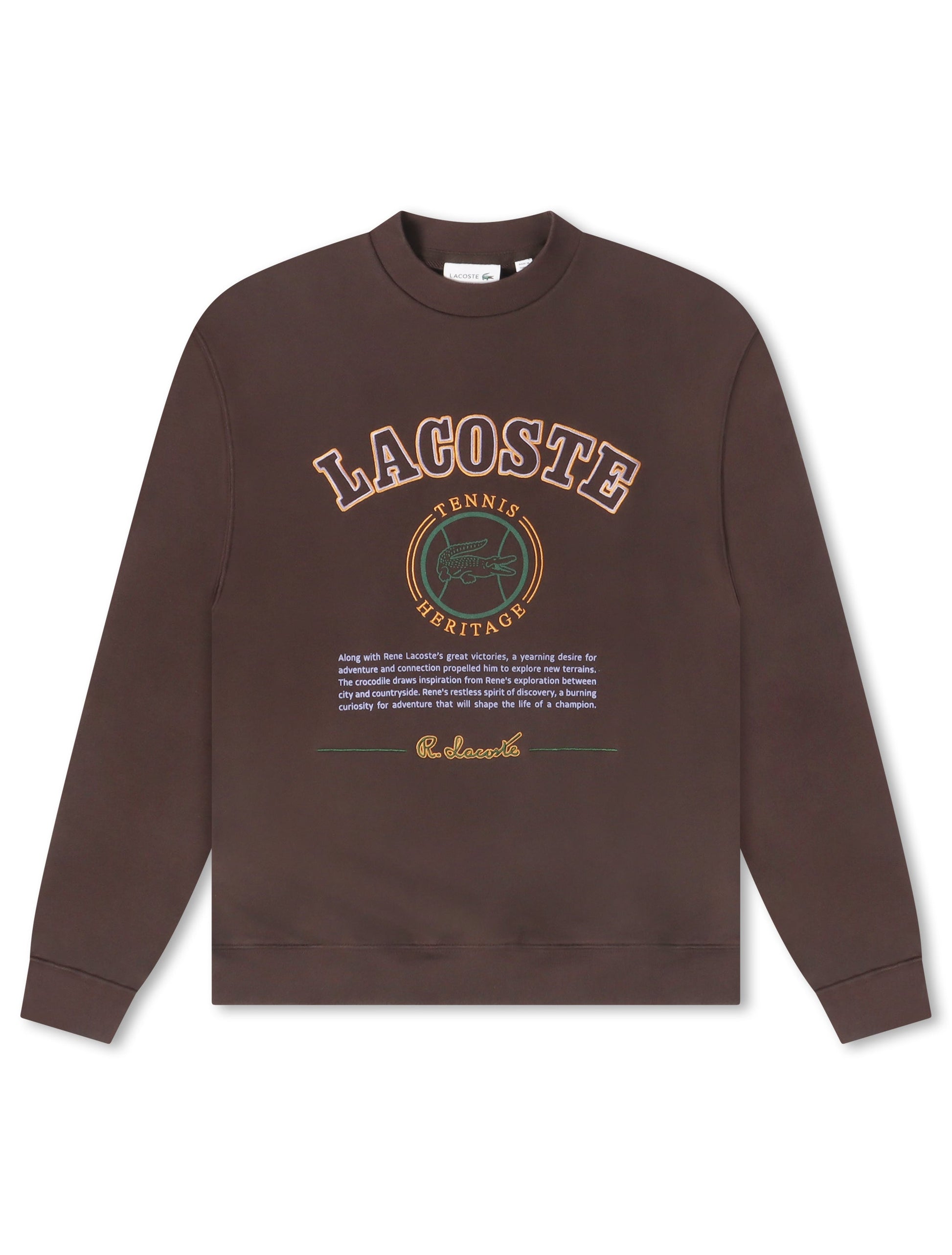 Lacoste Embroidered Shield Fleece Sweatshirt - Brown Denim Exchange