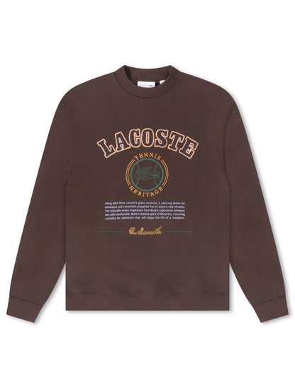 Lacoste Embroidered Shield Fleece Sweatshirt - Brown Denim Exchange
