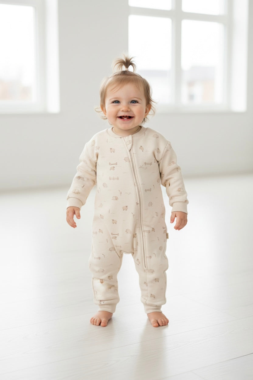 Little Lamb Zip-Up Organic Romper Honey and Hive