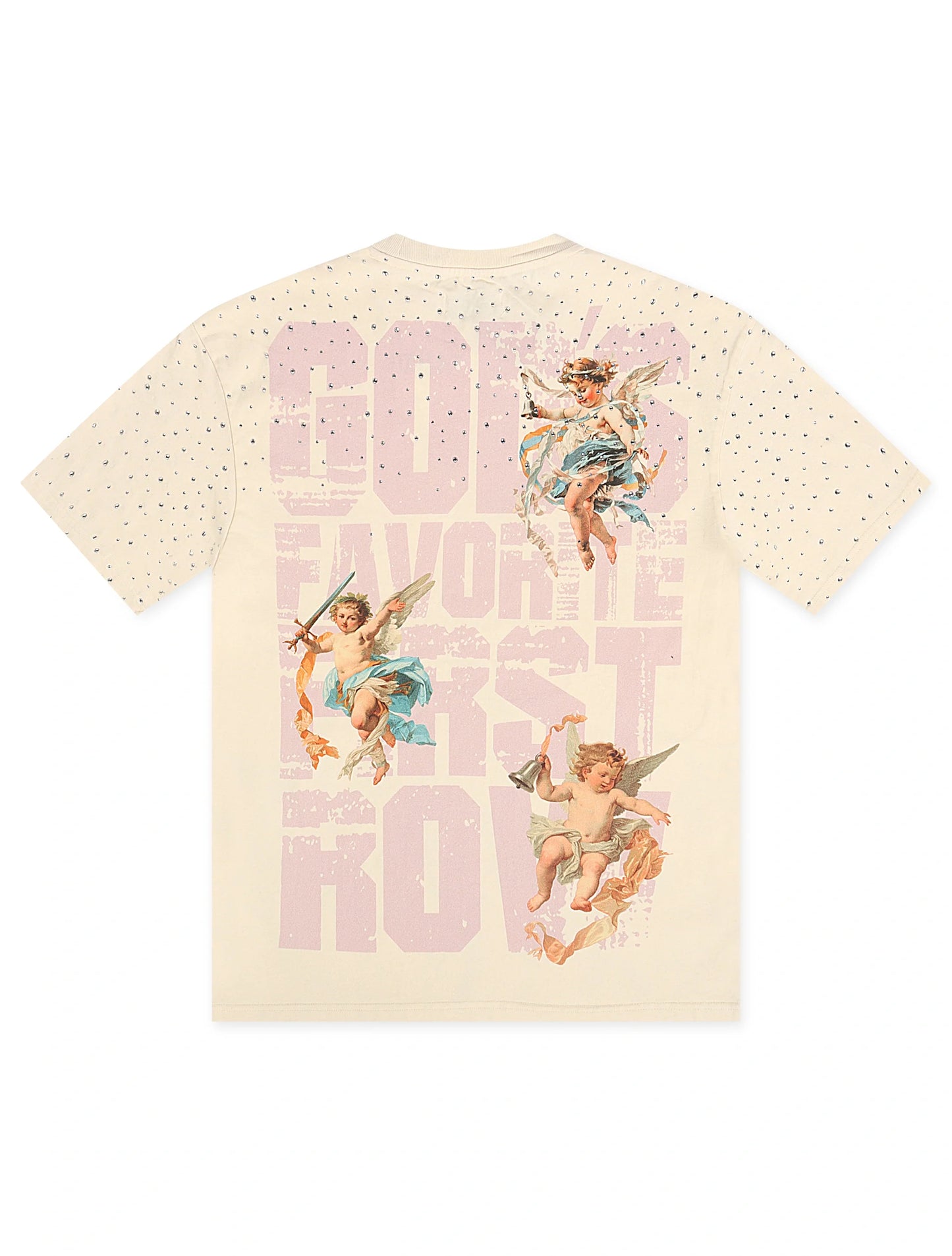 First Row Cropped Washed Rhinestone Tee - Cream Denim Exchange
