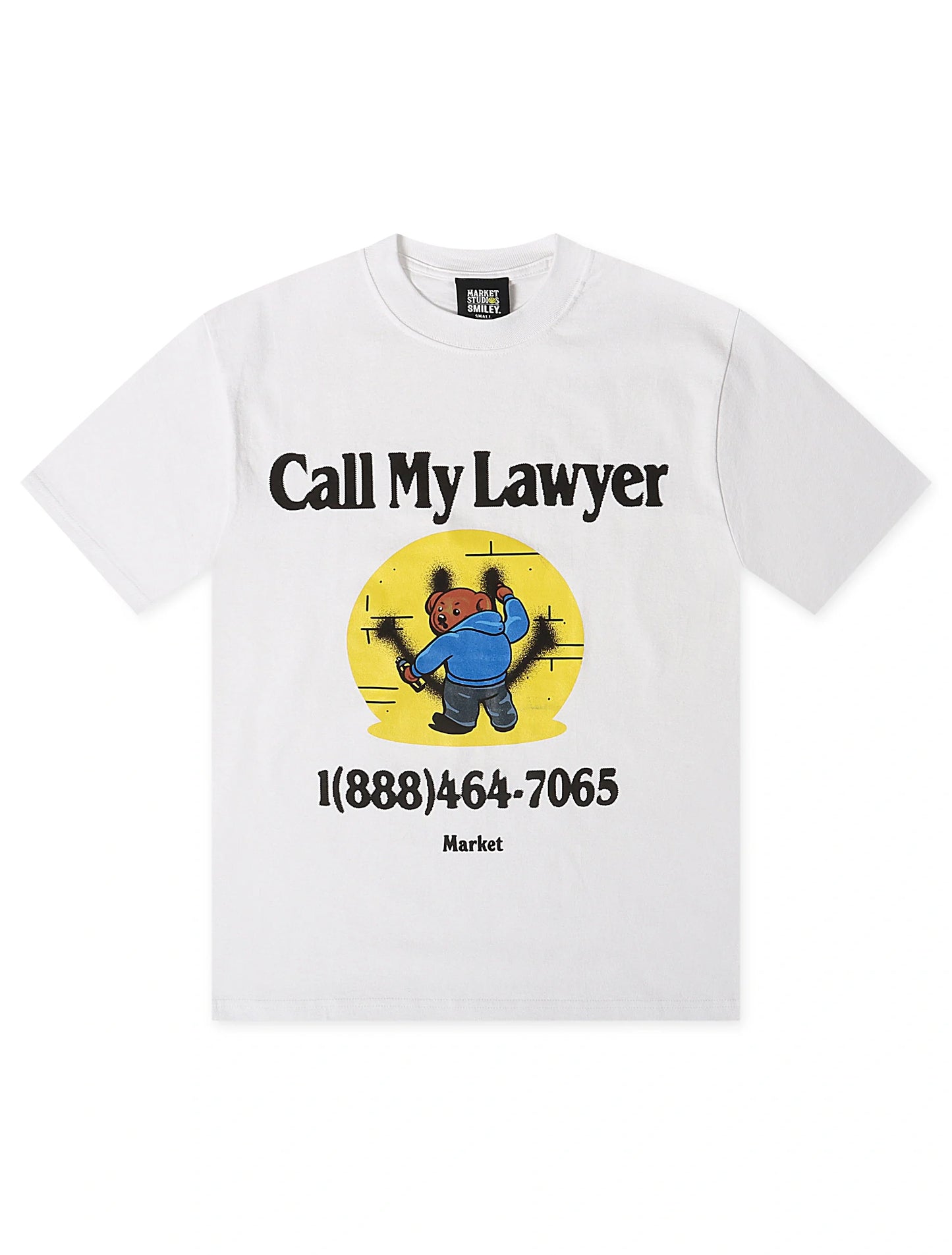 Market Studios Smiley Call My Lawyer Bear Tee - White Denim Exchange