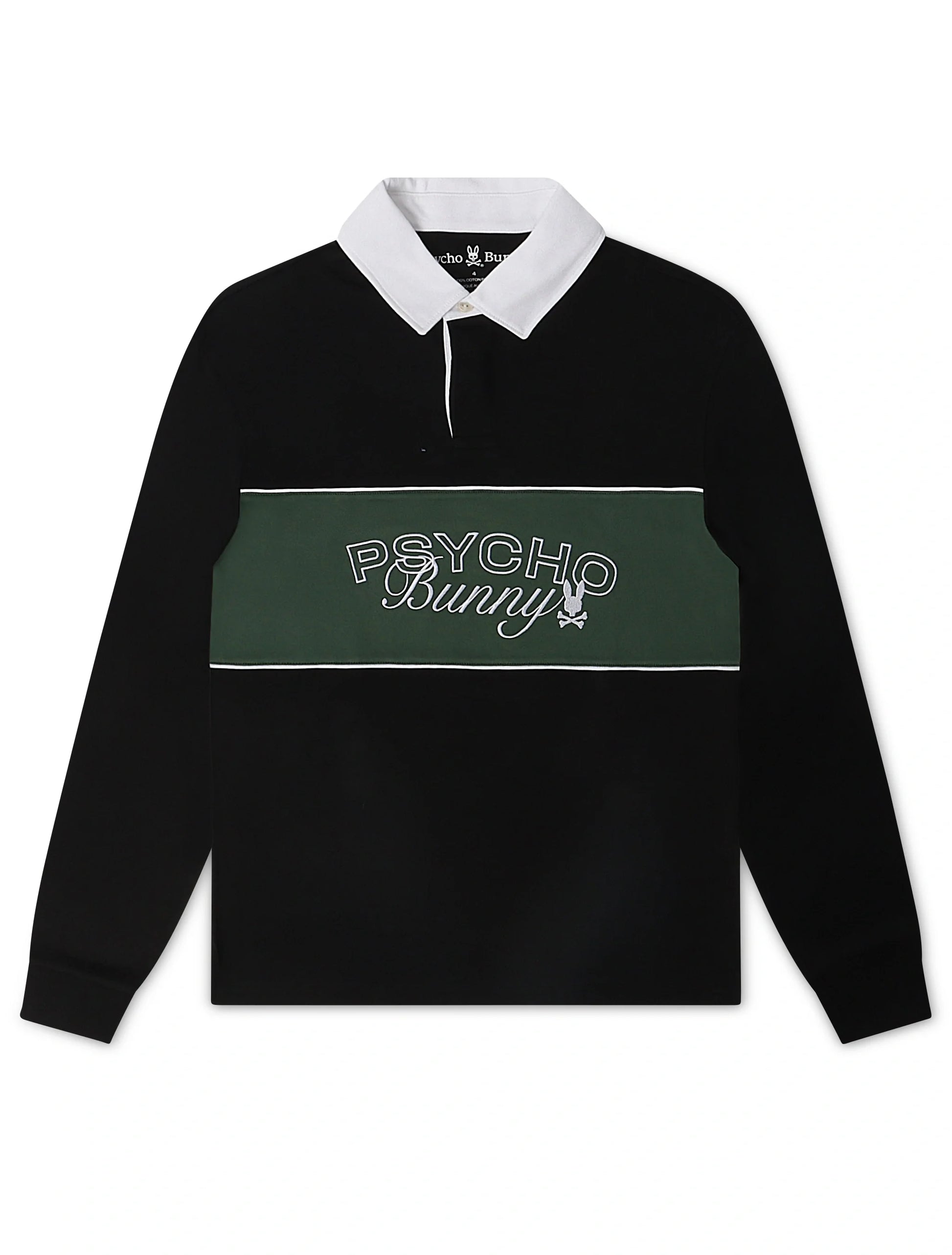 Psycho Bunny Mens Enzo Long Sleeve Rugby Tee - Black/Green Denim Exchange