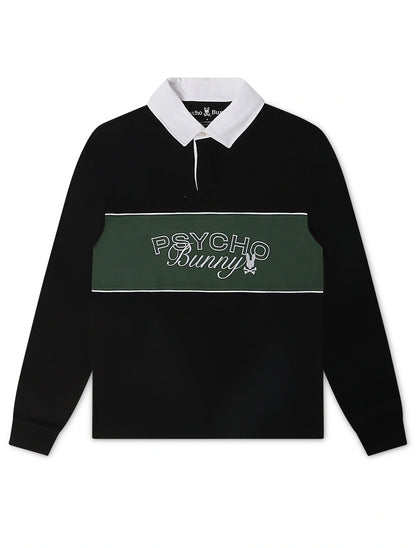 Psycho Bunny Mens Enzo Long Sleeve Rugby Tee - Black/Green Denim Exchange