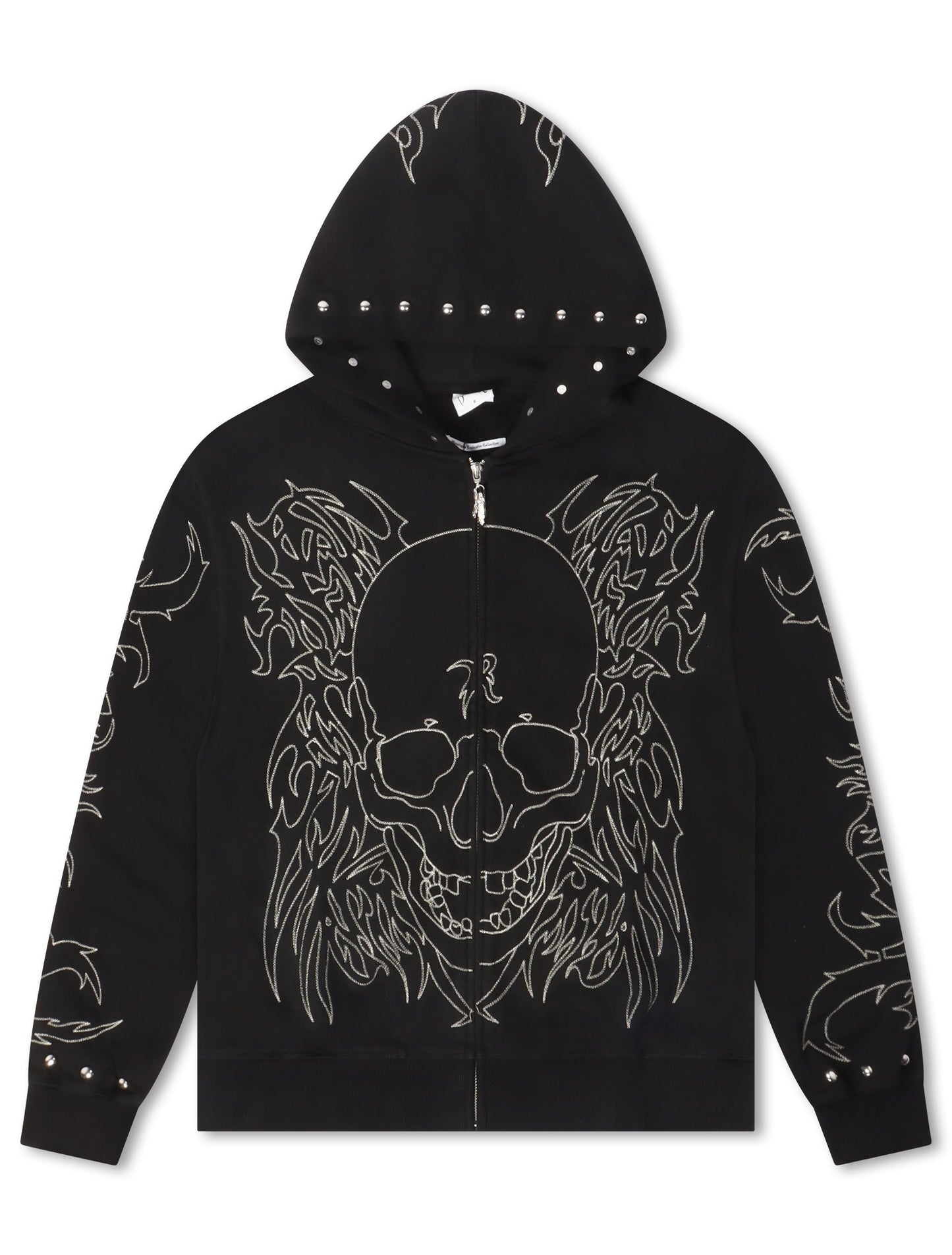 Revenge Tribal Skull Studded Zip-Up - Black/Silver Denim Exchange
