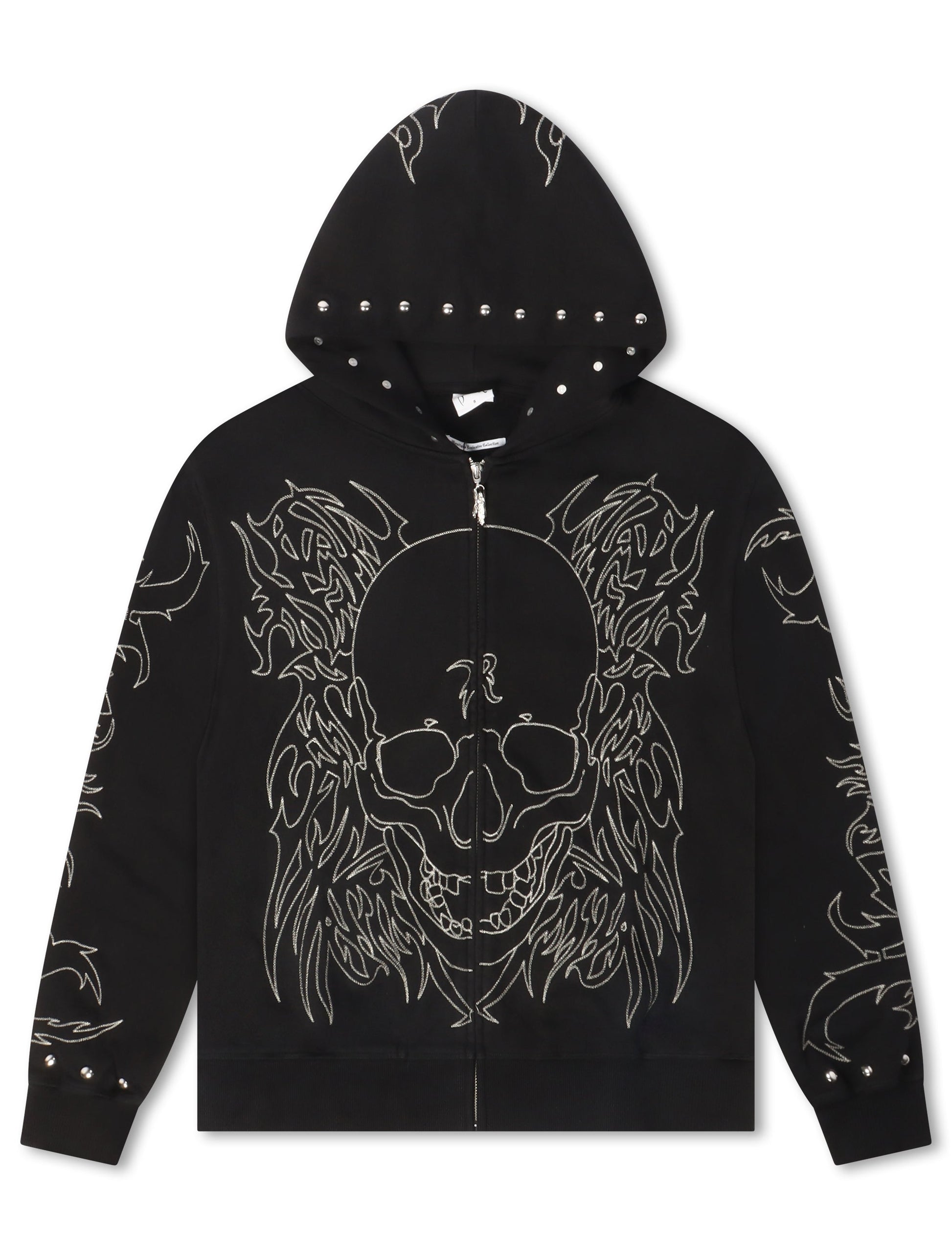 Revenge Tribal Skull Studded Zip-Up - Black/Silver Denim Exchange