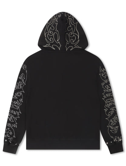 Revenge Tribal Skull Studded Zip-Up - Black/Silver Denim Exchange