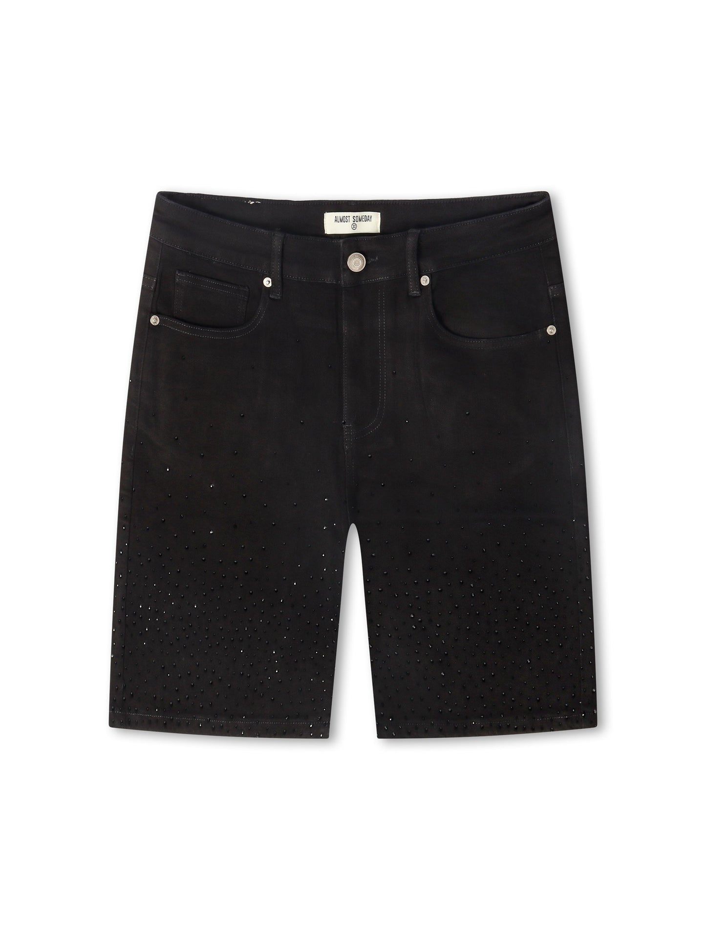 Almost Someday Solomon Rhinestone Jorts - Black Denim Exchange