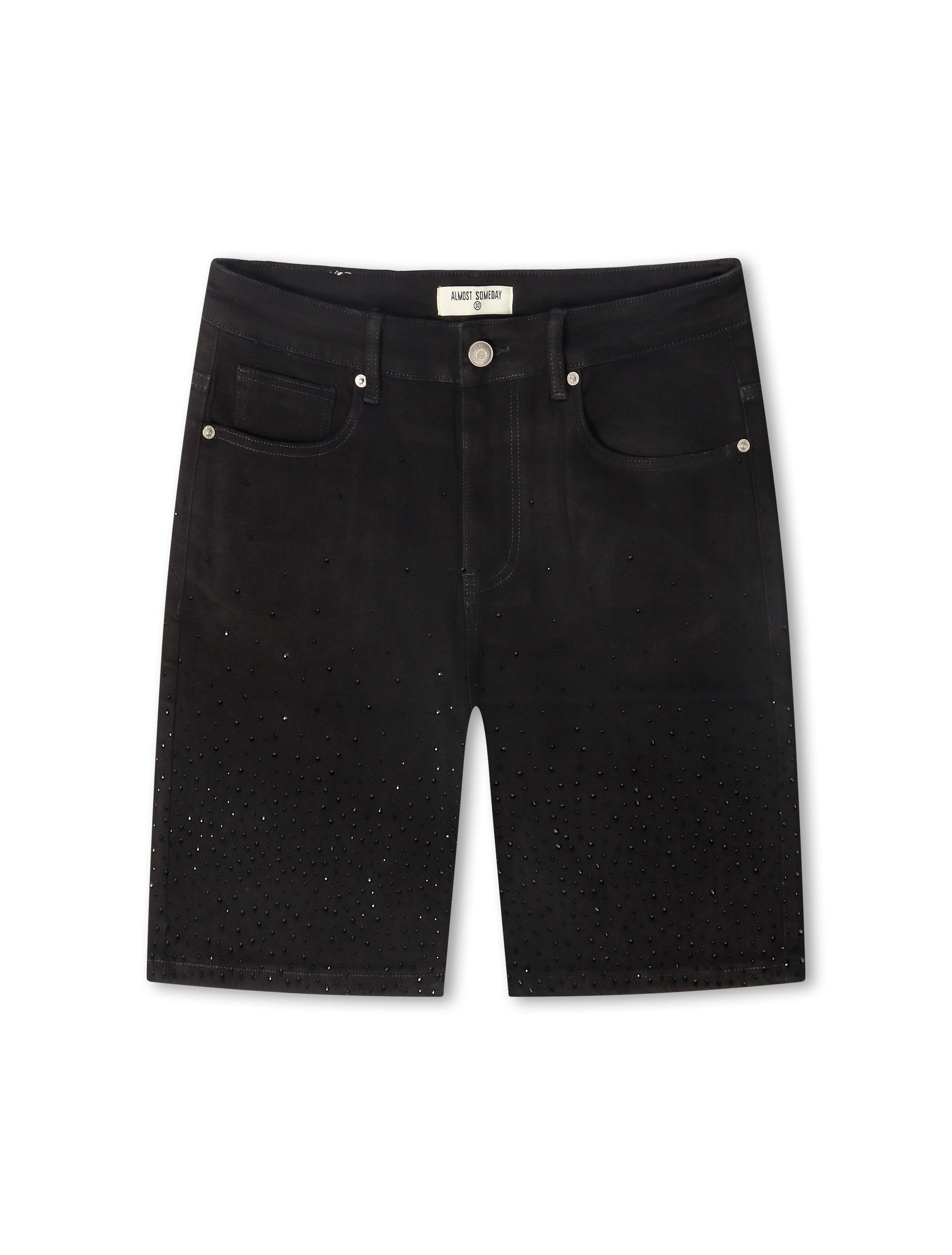Almost Someday Solomon Rhinestone Jorts - Black Denim Exchange