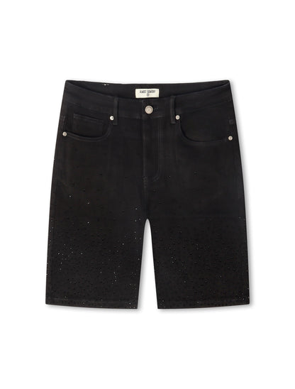 Almost Someday Solomon Rhinestone Jorts - Black Denim Exchange