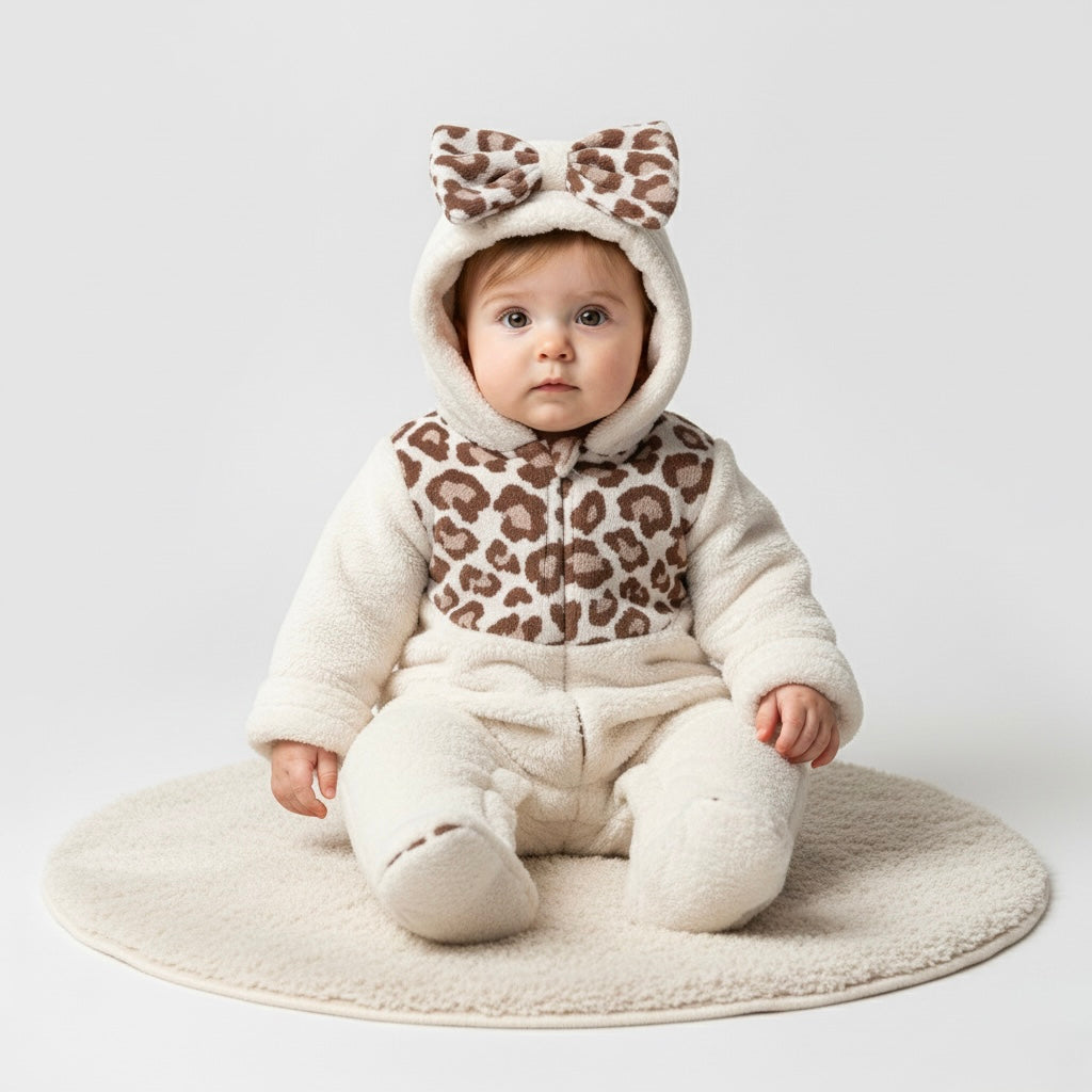 Leopard Hooded Sherpa Romper Honey and Hive