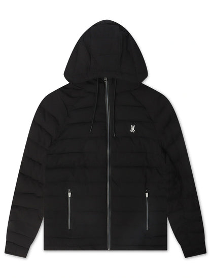 Psycho Bunny Mens Humphrey Hooded Puffer Jacket - Black Denim Exchange
