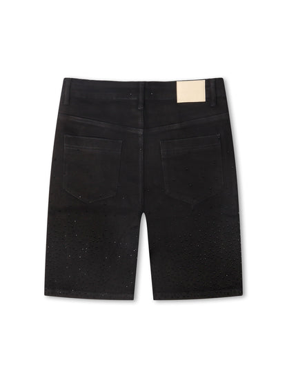 Almost Someday Solomon Rhinestone Jorts - Black Denim Exchange